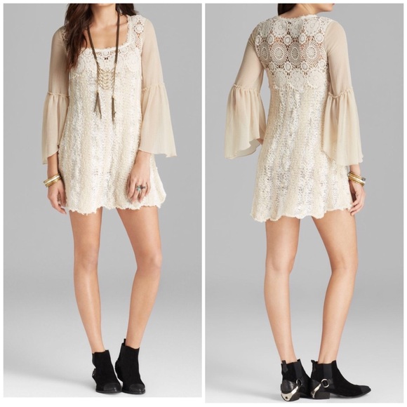 Free People Dresses & Skirts - NWT Free People Aurora Crochet Knit Dress medium cream white ivory